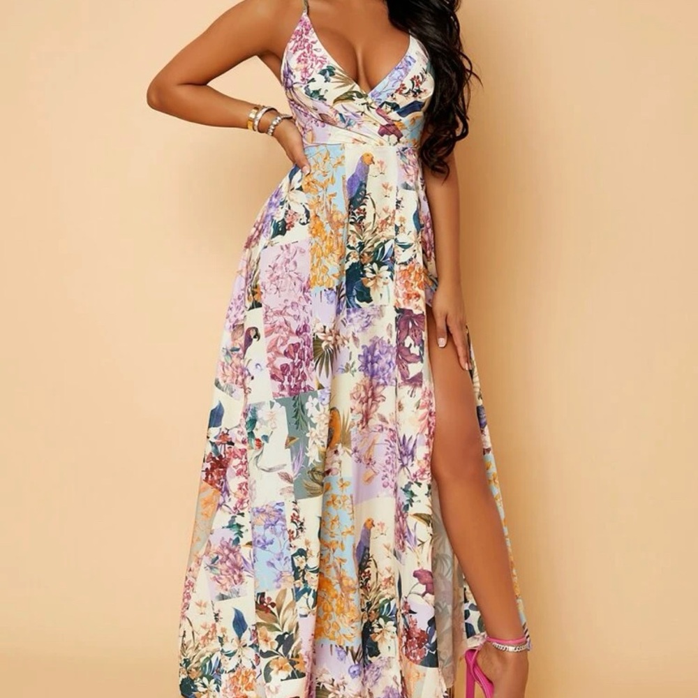 Flower maxi dress with slit